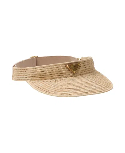 Prada Triangle-logo Crochet Visor In Brown