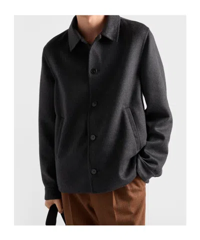 Prada Button Double Knit Jacket In Black