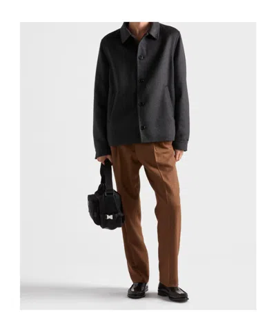 Prada Button Double Knit Jacket In Black