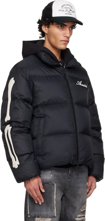 Amiri Bones Patch High Collar Puffer Jacket In Blue