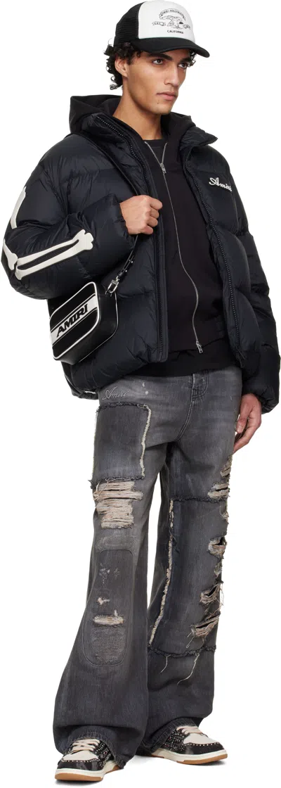 Amiri Bones Patch High Collar Puffer Jacket In Blue