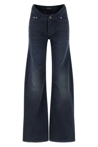 Balenciaga Women Blue Five-pocket Jeans With Curved Waist And Faded Effect In Cotton Woman In Blue