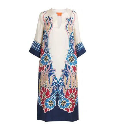 La Doublej The Kaftan Multicolor Silk Kaftan With V Neck And All-over Floral Print Woman In White