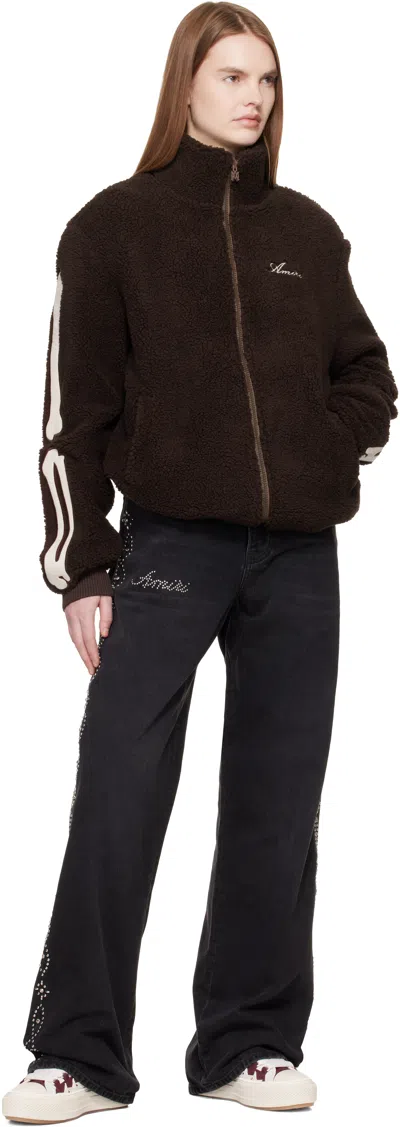 Amiri Bones-details Logo-embroidered Jacket In Brown