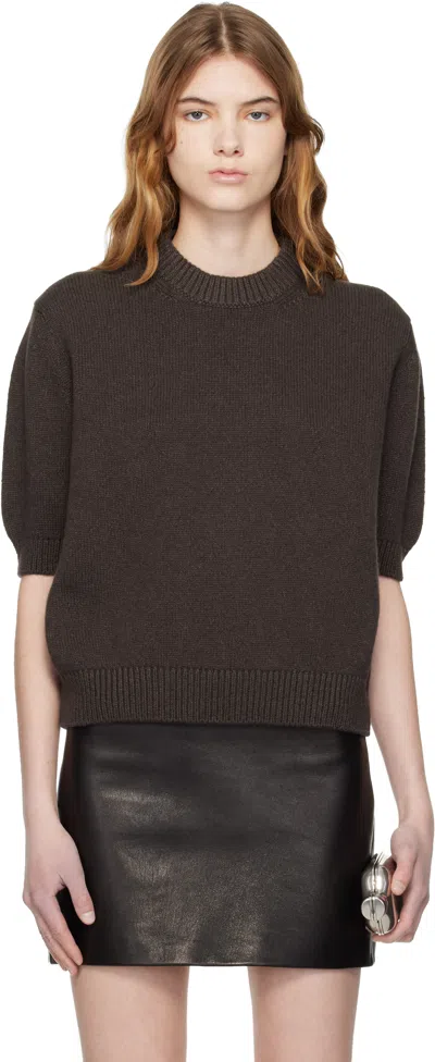 Khaite Davin Short-sleeve Cashmere Sweater In Brown