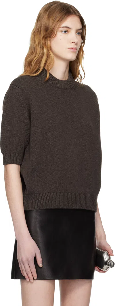 Khaite Davin Short-sleeve Cashmere Sweater In Brown