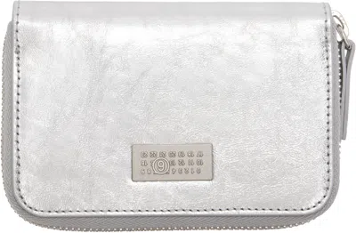 Mm6 Maison Margiela Silver Numeric Leather Zip Wallet In Silver