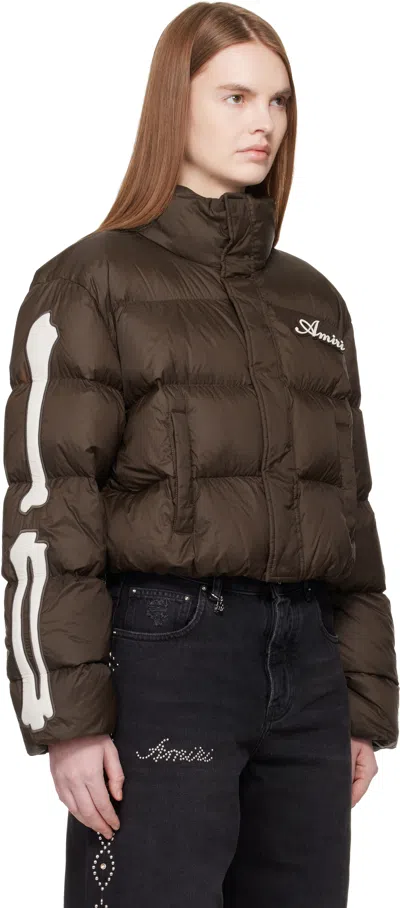 Amiri Brown Bones Cropped Down Jacket In Brown