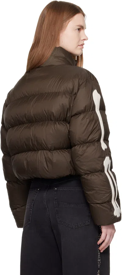 Amiri Brown Bones Cropped Down Jacket In Brown