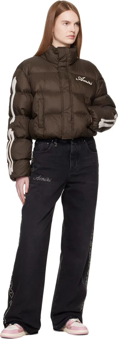 Amiri Brown Bones Cropped Down Jacket In Brown
