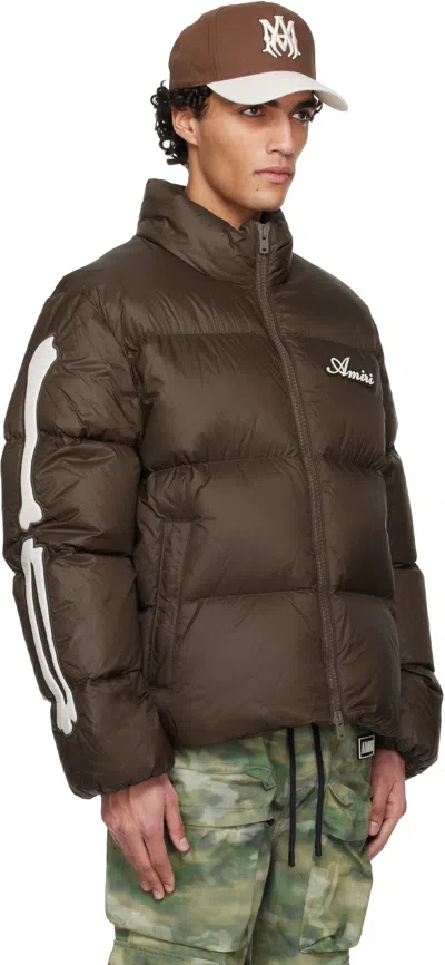 Amiri Mens Dark Brown Bones Logo-patch Shell-down Jacket In Brown