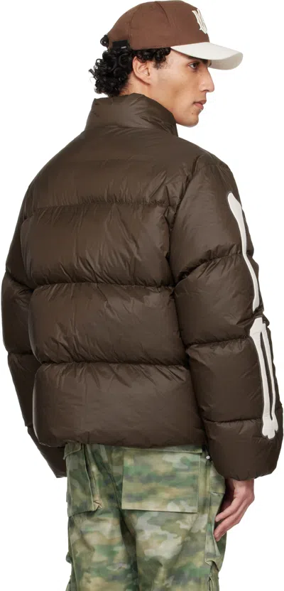 Amiri Mens Dark Brown Bones Logo-patch Shell-down Jacket In Brown