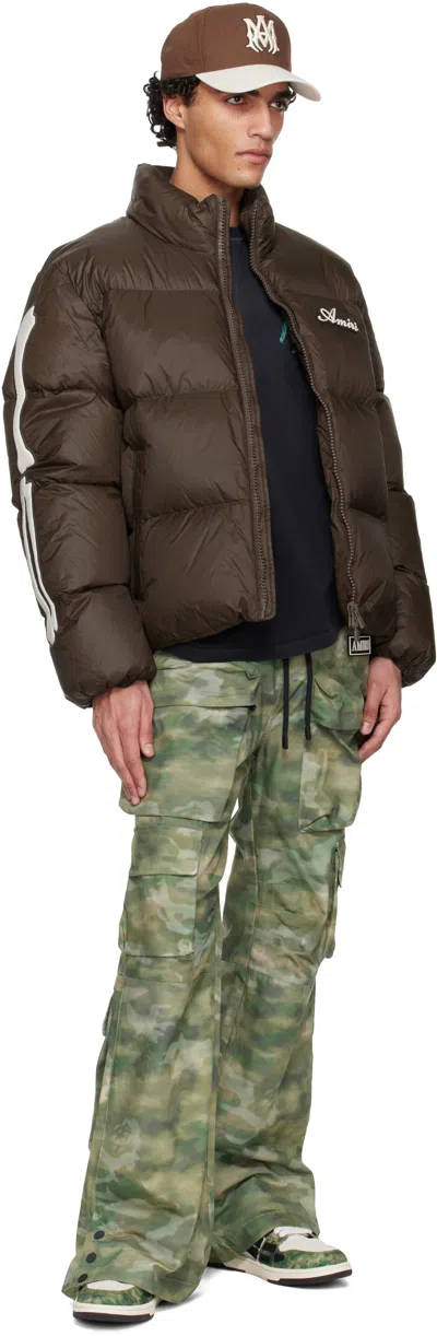 Amiri Mens Dark Brown Bones Logo-patch Shell-down Jacket In Brown