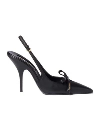 Miu Miu Chic Leather Kitten Heel Pumps With Buckle In Black