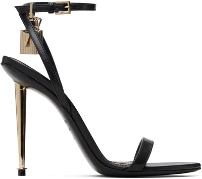 Tom Ford Black Sandals With Metal Heel And Padlock In Leather Woman In Black