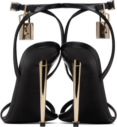 Tom Ford Black Sandals With Metal Heel And Padlock In Leather Woman In Black