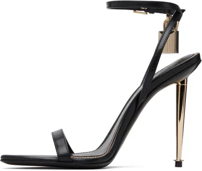 Tom Ford Black Sandals With Metal Heel And Padlock In Leather Woman In Black