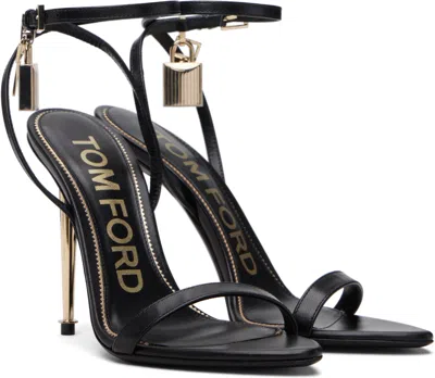 Tom Ford Black Sandals With Metal Heel And Padlock In Leather Woman In Black