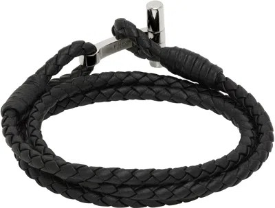 Tom Ford Braided Leather T Bracelet In Black