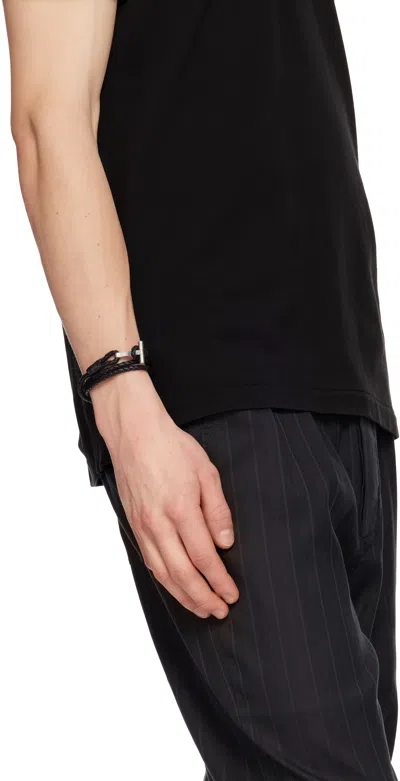 Tom Ford Braided Leather T Bracelet In Black