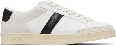 Tom Ford Panelled Suede And Grained Leather Sneakers In White