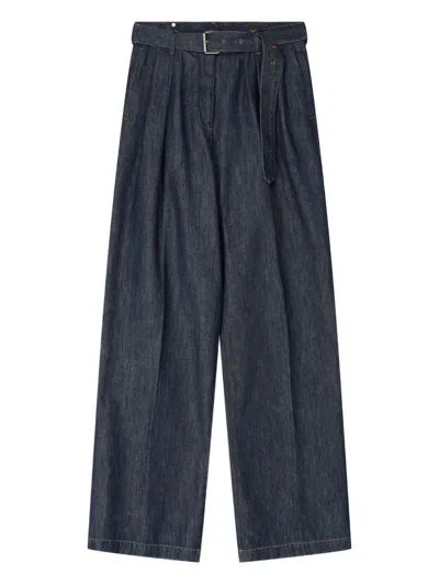 Dries Van Noten High Waist Wide Leg Belted Pleated Jeans In Blue
