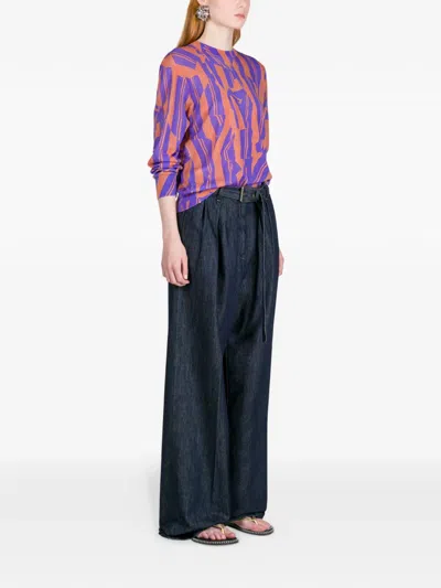 Dries Van Noten High Waist Wide Leg Belted Pleated Jeans In Blue