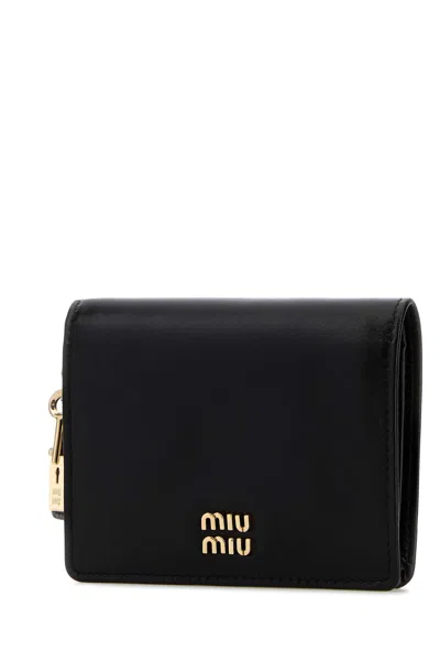 Miu Miu Black Leather Wallet In Black