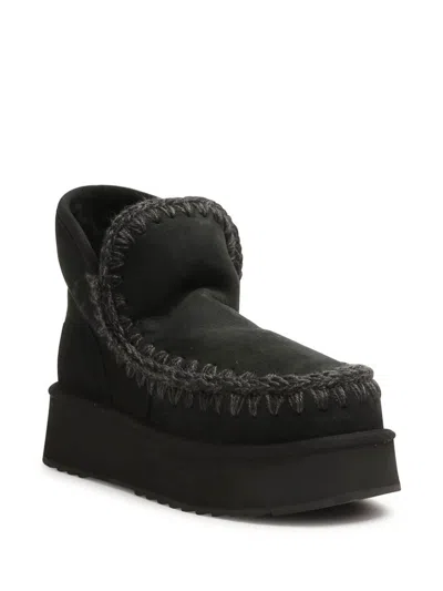 Mou Mini Eskimo Platform Ankle Boots Inside Wedge In Black