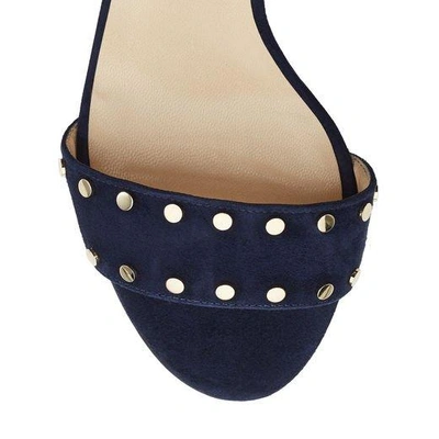 Shop Jimmy Choo Veto 65 Navy Suede Sandals With Gold Studs In Navy/gold