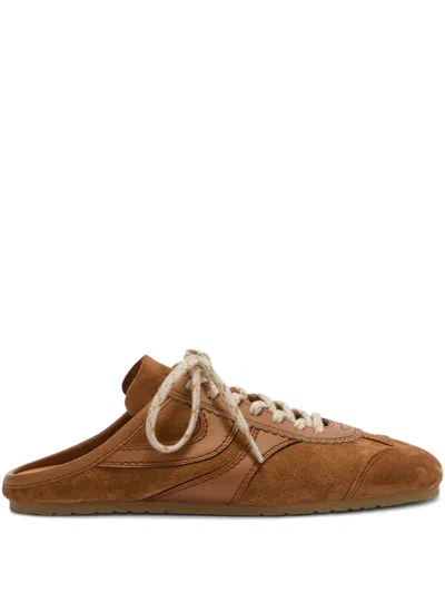 Dries Van Noten Suede Mules Rubber Sole Stitch Detailing In Brown