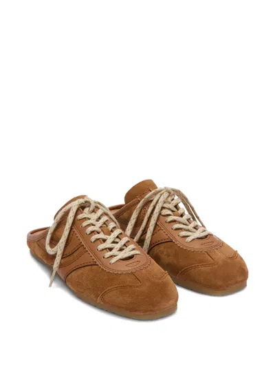Dries Van Noten Suede Mules Rubber Sole Stitch Detailing In Brown