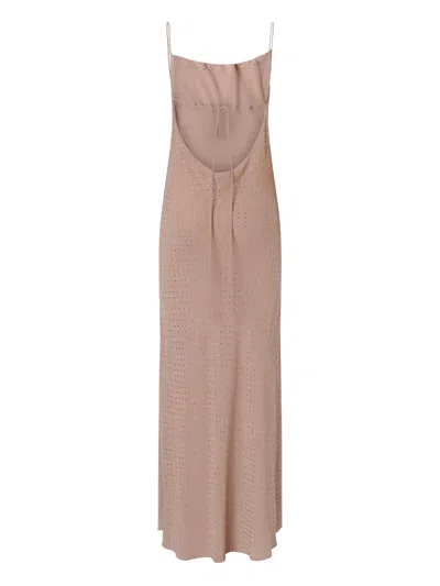 Pinko Beige Long Dress With Draped Neckline And Open Back In Tech Fabric Woman In Gray