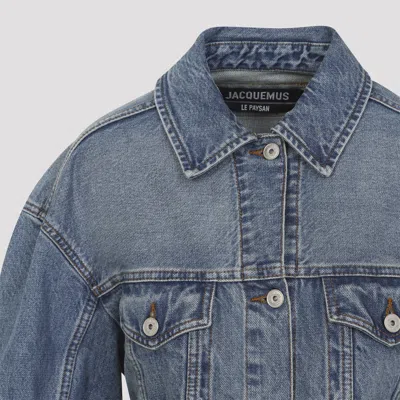 Jacquemus Classic Cotton Denim Jacket With Tailored Hem And Chest Pockets In Blue