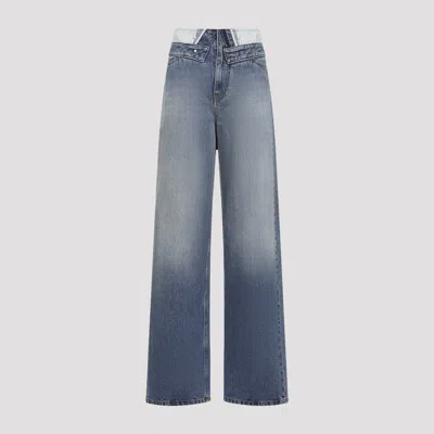 Mm6 Maison Margiela Light Blue Washed Jeans With Layered Waistband In Black