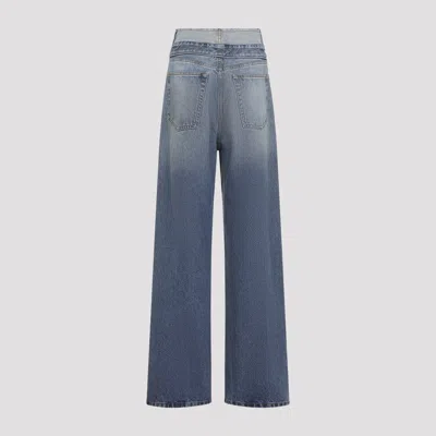 Mm6 Maison Margiela Light Blue Washed Jeans With Layered Waistband In Black