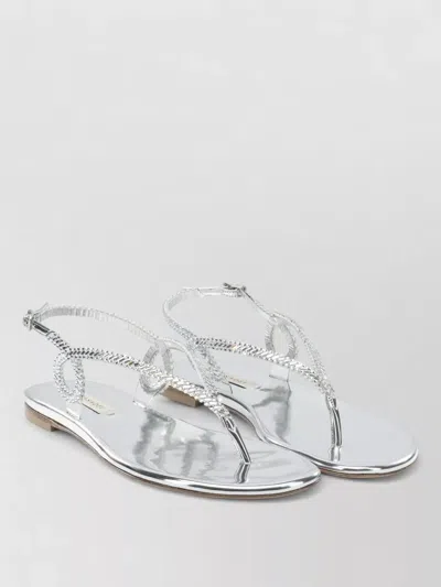 Casadei Silver Calf Leather Bos Taurus Flat Sandals In Gray