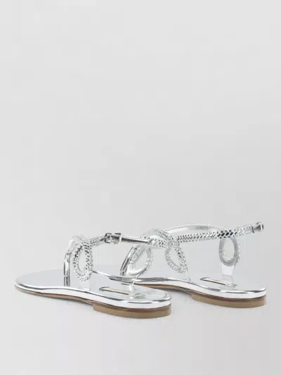 Casadei Silver Calf Leather Bos Taurus Flat Sandals In Gray