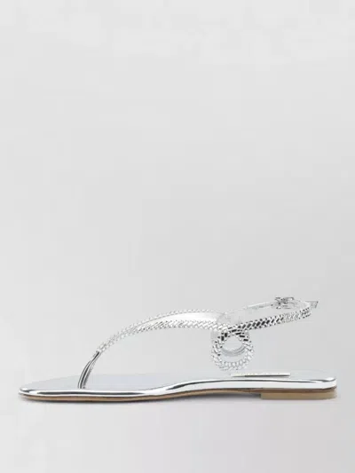 Casadei Silver Calf Leather Bos Taurus Flat Sandals In Gray