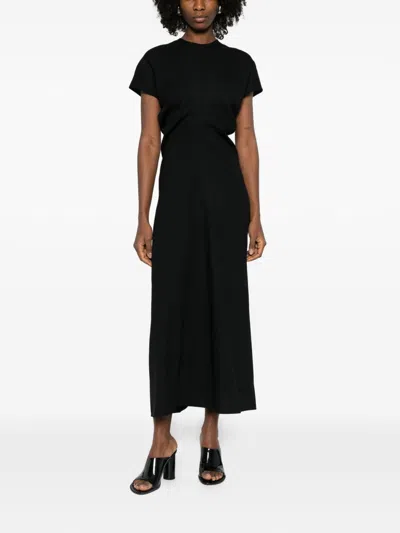 Totême Maxi Dress With Short Sleeves And Shine In Black