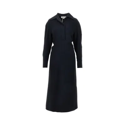 Victoria Beckham Women Black Long Sleeve Polo Collar Midi Dress, Xs Luxury Dresses For Women Darveys