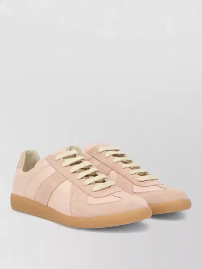 Maison Margiela 'replica' Pink Low Top Sneakers With Suede Details And Logo On The Tongue In Leather Woman In Beige