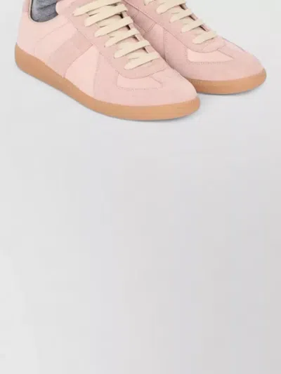 Maison Margiela 'replica' Pink Low Top Sneakers With Suede Details And Logo On The Tongue In Leather Woman In Beige