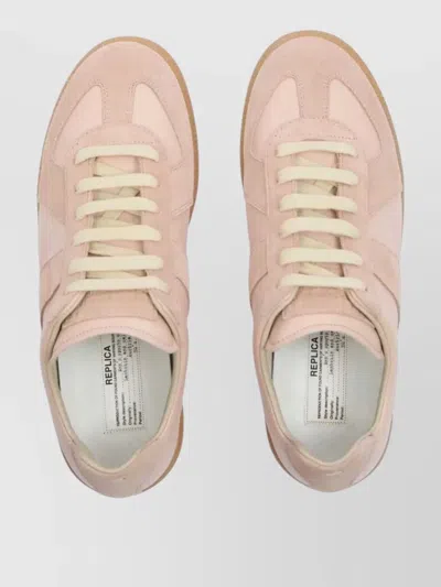 Maison Margiela 'replica' Pink Low Top Sneakers With Suede Details And Logo On The Tongue In Leather Woman In Beige