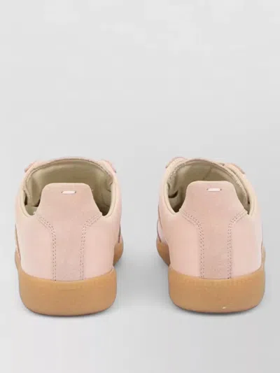 Maison Margiela 'replica' Pink Low Top Sneakers With Suede Details And Logo On The Tongue In Leather Woman In Beige