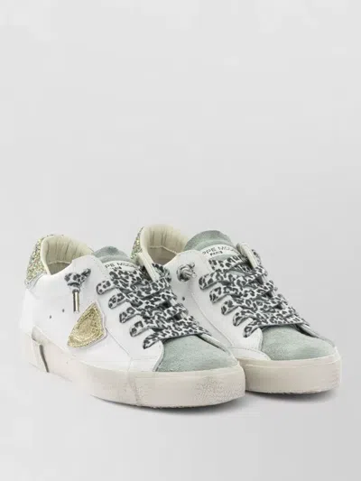 Philippe Model Sneakers Slip On Contrast Panel Glitter Heel In White