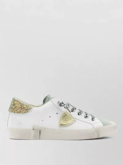Philippe Model Sneakers Slip On Contrast Panel Glitter Heel In White