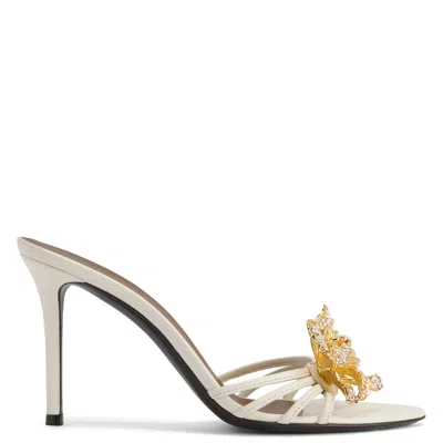 Giuseppe Zanotti 90mm Flower Leather Slide Sandals In White
