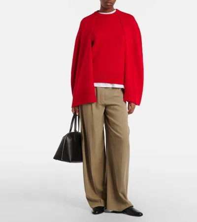 Totême Cashmere Crew Neck Knit Jumper Long Sleeves In Red