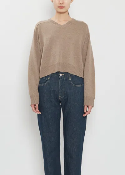 Loulou De Saison Taupe Anzor Lds Cashmere V Neck Sweater In Brown